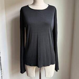Eileen Fisher 100% Silk Long Sleeve Top Black Minimalist Medium